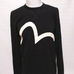 Evisu Black White Gold Stitched Logo LS Men Large